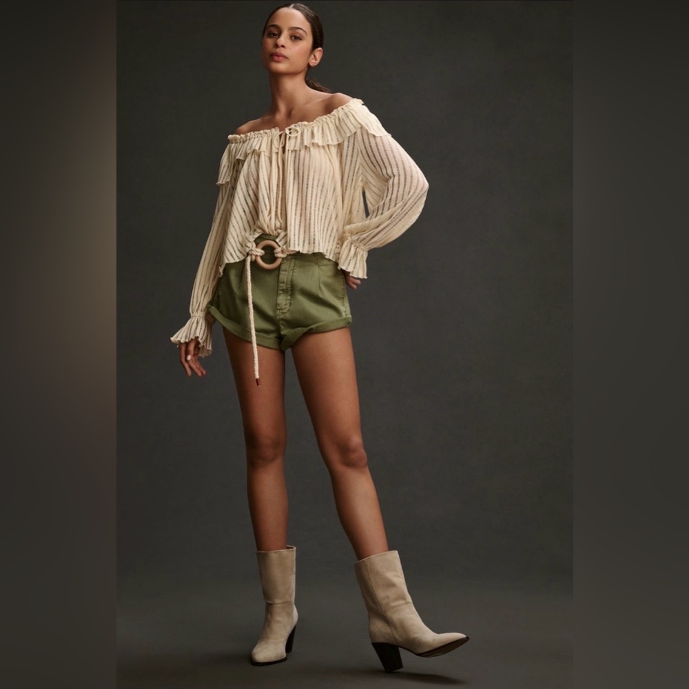 Anthropologie Cream Ruffled Blouse